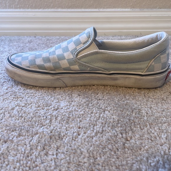 Size 8.5 woman’s light blue checkered slip-on vans - Picture 6 of 8